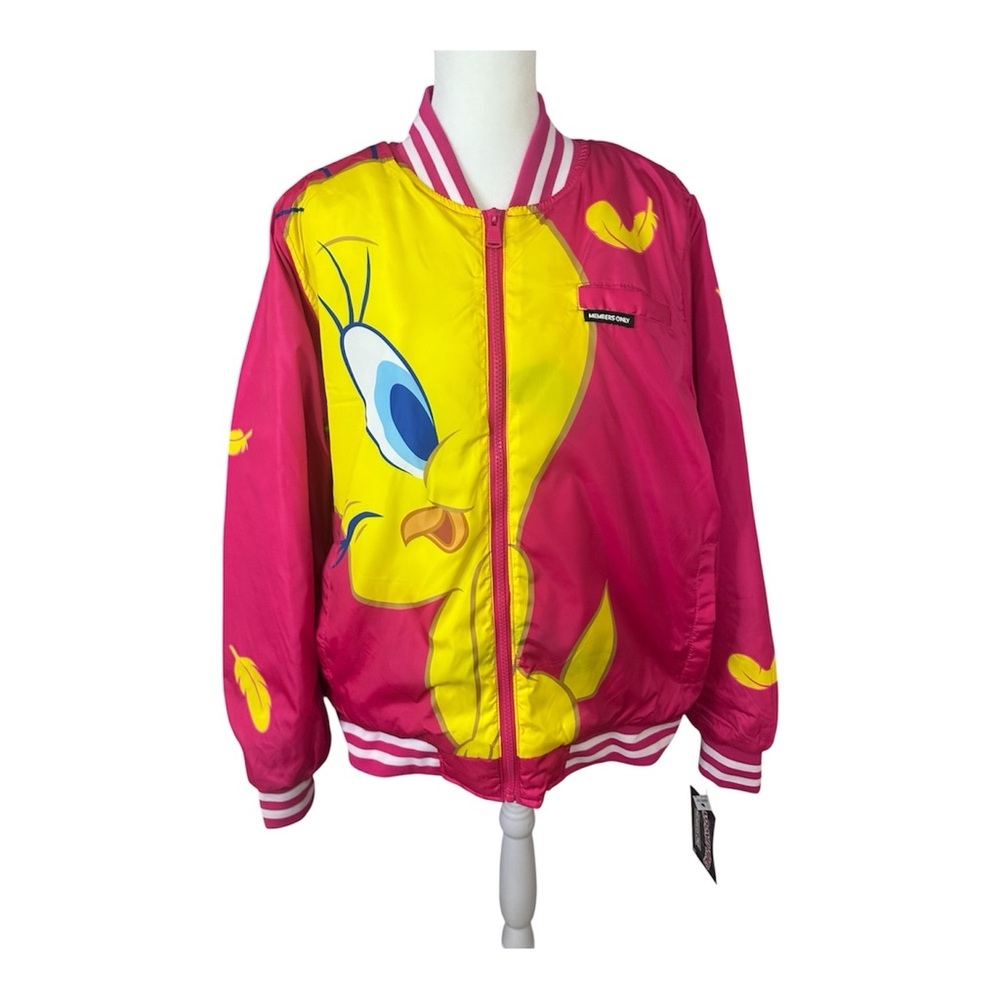 Members Only Tweety Bird Y2K Bomber Jacket XL Juniors Pink Yellow NWT